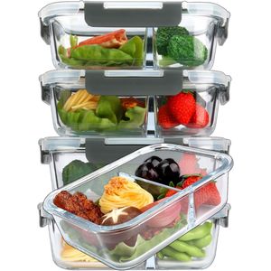 Set di 5 Contenitori in Vetro da 36 oz per Preparazione Pasti, 2 Scomparti, Controllo Porzioni, Coperchi con Chiusura a Scatto Migliorata per Conservazione Alimenti - Product Image 1