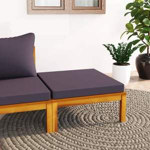 Solid Acacia Wood Footrest with Dark Gray Cushion Patio <b>Furniture</b> <b>Accessory</b> - Product Image 1