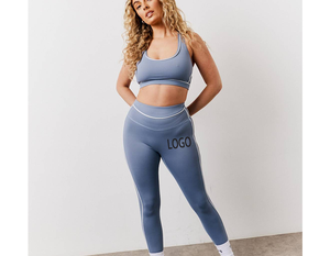 Ensemble 2 pièces personnalisé antichoc pour la course et l'entraînement, avec soutien-gorge de sport et leggings à dos croisé, sensation seconde peau, doux, pour femme - Product Image 4