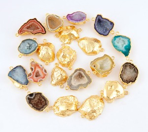 Geode โมรา Druzy ตัวเชื่อมต่อแบบแผ่นทอง24K,ตัวเชื่อมต่อจี้แบบ Diy ประกันตัวสองชั้นสำหรับเครื่องประดับ - Product Image 1