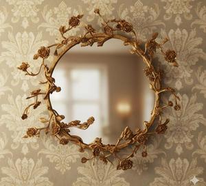 Miroir mural rond en laiton avec motif floral, cadre décoratif traditionnel fait main pour salon et chambre à coucher - Product Image 4