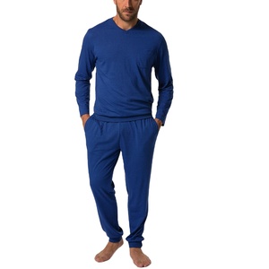 Pijamas de hombre de alta calidad, conjunto de manga larga para el hogar de 2 piezas, ropa de salón con cuello redondo, ropa de dormir modal de punto holgada para hombre de BD - Product Image 3