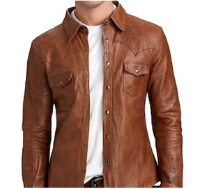 Camisas de Cuero Personalizadas para Hombre, Camisas de Cuero Genuino de Piel de Vaca, Corte Ajustado, con Botones, para Uso Casual y Formal - Product Image 5