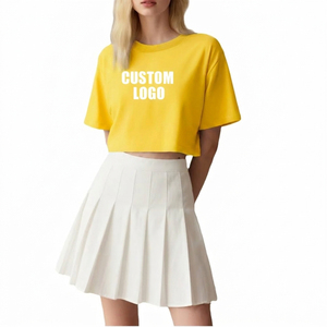 T-shirt court oversize uni pour femme avec logo personnalisé, épaules tombantes, style streetwear décontracté, fabricant - Product Image 1