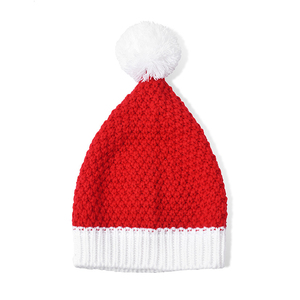 Bonnet de Noël en tricot rouge avec pompon et revers blancs pour Noël - Product Image 1