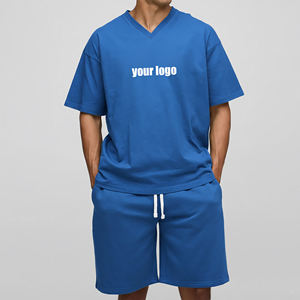 Ensemble T-shirt et short pour homme, tendance, logo brodé personnalisé, streetwear, coupe classique, respirant, 2 pièces - Product Image 1