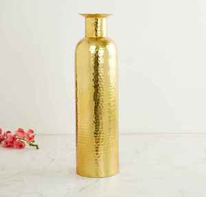 Jarrón Alto Dorado Martillado para Decoración del Hogar, Elegante Florero Metálico para Sala de Estar, Comedor u Oficina - Product Image 1