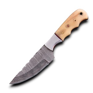 มีดใบตายเหล็กดามัสกัส UA Supplies สำหรับตั้งแคมป์และล่าสัตว์กลางแจ้ง ขนาด 203 มม. ด้ามจับทำจากกระดูกอูฐ แบบฟูลแทง  ปรับแต่งได้ตามต้องการ OEM/ODM/OBM - Product Image 1