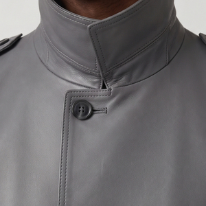 OEM <b>Men's</b> Genuine Leather Reversible Trench <b>Coat</b> with Button Slim Fit <b>Long</b> Business Fashion - Product Image 4