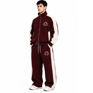 Chándal Estampado Sostenible Marrón y Blanco para Hombre, Más Vendido, con Cremallera Completa, Cuello Alto, Ajuste Holgado, Ropa Casual con Bolsillo Lateral - Product Image 4