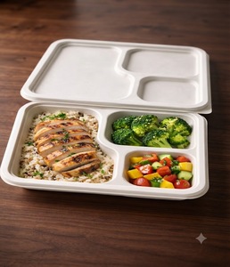Barquette alimentaire jetable écologique à 3 compartiments avec couvercle en bagasse pour la livraison – Vaisselle durable pour la restauration - Product Image 4