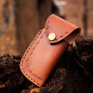 Cuchillo de bolsillo hecho a mano de acero de Damasco con hoja recta tipo clip point, mango de madera y funda de cuero, personalizable OEM/ODM - Product Image 6