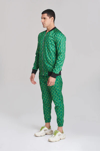 Chándal Unisex Verde con Estampado Geométrico, Cortavientos, con Capucha, Forro Polar, Cierre con Cordón, Bolsillos Laterales, Ropa Casual de Invierno - Product Image 3