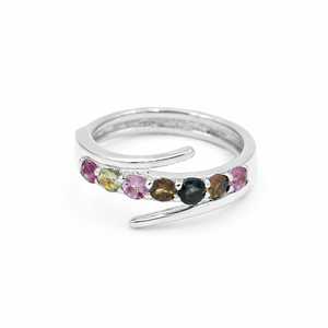 Bague ouverte en argent sterling 925 avec sept pierres multi-tourmalines, symbole d'équilibre, de joie et de protection - Product Image 6