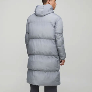 Veste d'hiver longue à capuche pour homme, en duvet, coupe-vent, épaisse, grise, décontractée, fermeture éclair, coupe régulière, couleur unie - Product Image 2