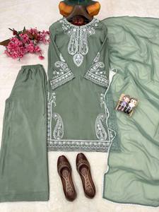 <b>Women</b> Pakistani Embroidered <b>Kurta</b> Pant Dupatta Set – Luxury Ethnic Wear - Product Image 3