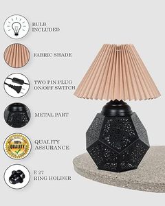 Black Metal Cutwork Table Lamp with Pleated Fabric Shade Modern Decorative Bedside Lamp for Living Room Bedroom Home Decor - Product Image 5