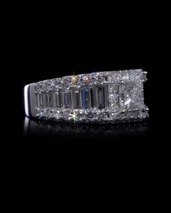 Men's Princess Cut Diamond <b>Ring</b>, Baguette Halo Statement Band, 14k White Gold Luxury Wedding Band, Hip Hop <b>Iced</b> Out Gifts <b>Ring</b> - Product Image 3