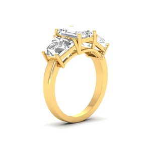 Luxury 14KT Yellow White Rose Gold Emerald Cut Three Stone Diamond <b>Ring</b> Bridal Engagement Fine Jewelry - Product Image 2
