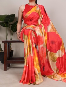 Indian Traditional Ethnic Casual Satin Silk <b>Saree</b> in Printed for Daily Wear and Festive Function for Women Trendy Fancy Outfit - Product Image 3