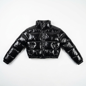 <b>Black</b> Quilted Puffer Jacket With Stand Collar Full Sleeve Zipper Closure <b>Winter</b> <b>Coat</b> For <b>Women</b> Solid Color Polyester Wadding - Product Image 4