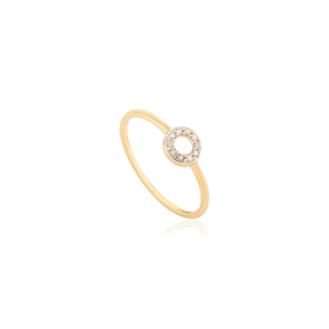 Anillo Delicado Minimalista de Oro Amarillo Real K14 con Diamante Redondo de Corte Brillante y Halo Abierto, Regalo de Graduación, Joyería - Product Image 3