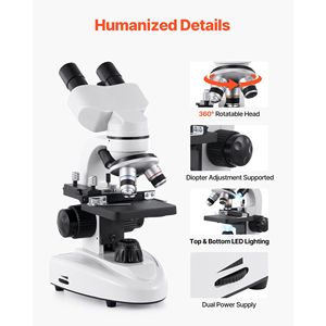 Microscopio Compuesto Profesional para Adultos con Luz LED de 40x-2000x, Objetivo de 100x y Ocular de 10x - Product Image 5
