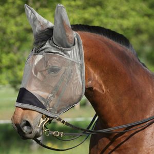 Masque anti-mouches en cuir véritable pour chevaux, protection estivale, maille respirante, protection UV, design doux pour les oreilles et le nez, pour l'équitation - Product Image 5