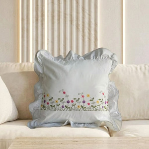 Wholesale High Quality White Cotton Embroidery Pretty Flower Garden Square <b>Cushion</b> Cover <b>Back</b> 40cm X 40cm Hotel Nursing - Product Image 4