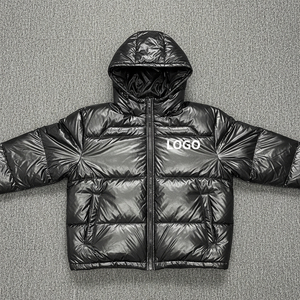 Hooded Puffer Jacket Men Winter Thick Warm Casual Zipper Front Logo Solid Color <b>Bubble</b> <b>Coat</b> Windproof Outerwear - Product Image 1