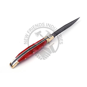 Couteau pliant de chasse de style Laguiole, lame en acier Damas, nouvelle marque, meilleur couteau de poche tranchant avec bolster/pommeau en résine et laiton. - Product Image 4