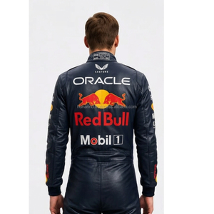 Nouvelle combinaison de course en cuir inspirée de la Formule 1 Red Bull 2026 |   Costume en cuir de vache véritable, avec gants assortis et cagoule offerte, haute capacité - Product Image 3