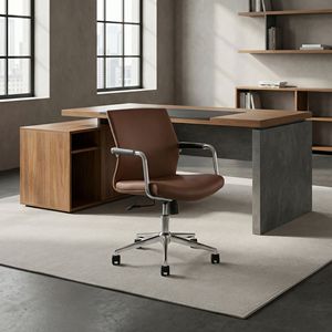 Sedia da Ufficio Ergonomica Robusta con Schienale Medio, in Pelle PU, con Altezza Regolabile - Product Image 1