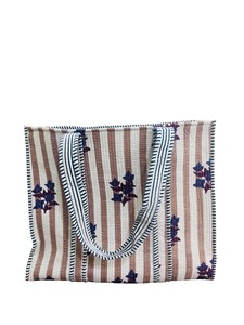 Traditional Floral Handblock Printed Cotton Quilted Padded Bohemian Vintage Travel Shoulder <b>Tote</b> Bag - Product Image 2