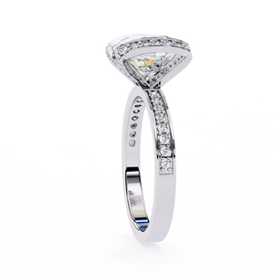 Bague de fiançailles en moissanite ronde brillante, argent 925 plaqué rhodium, sertissage clos, bande pavée, style classique pour femme - Product Image 5