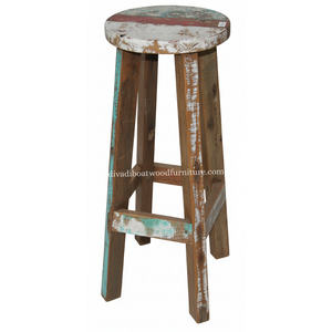 Tabouret de bar design en bois de bateau recyclé, original, unique, multicolore, artisanal, compact, pour l'intérieur et l'extérieur, exportation de meubles - Product Image 2
