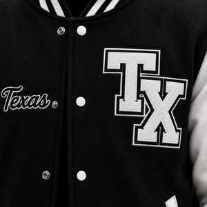 2026 เสื้อแจ็คเก็ตผู้ชายสีดำสีขาวแบบ Varsity Letterman ปักลายปักแบบกำหนดเอง แขนหนัง PU เสื้อแจ็คเก็ตเบสบอลทรงบอมเบอร์ สตรีทแวร์ - Product Image 3