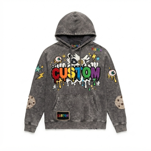 Sweat-shirts à capuche multicolores pour hommes, effet délavé, avec appliques, vente en gros, patchwork inspiré du graffiti, épaules tombantes, vêtements décontractés OEM - Product Image 2