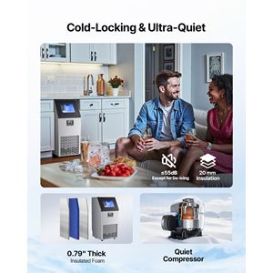 Macchina per il Ghiaccio Commerciale da Cucina in Acciaio Inossidabile, da Banco, 120 Libbre/24h, Capacità di Stoccaggio 28 Libbre, 45 Cubetti per Ciclo - Product Image 6