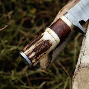 Couteau de chasse en acier Damas, couteau à lame fixe, couteau d'extérieur fait main, manche en bois et os, approvisionnement en gros aux États-Unis et en Europe - Product Image 2