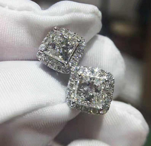 Luxury Moissanite Cushion Cut <b>Stud</b> <b>Earrings</b> Iced Out 925 <b>Silver</b> Jewelry Sparkling Halo <b>Earrings</b> Elegant Gift For Women <b>Men</b> - Product Image 4