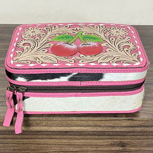 2026 Western Hand Tooled Genuine Cow Leather Jewelry Case With Designer Cherry Pattern Jewelry Organizer <b>Box</b> for <b>Gift</b> Storage - Product Image 4