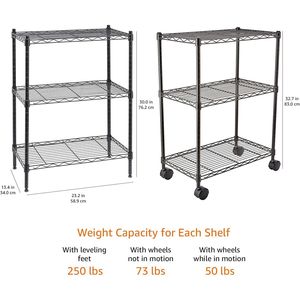 Scaffale Metallico Regolabile a 3 Ripiani con Ruote da 2 Pollici e Piedini Livellanti per Garage - Product Image 3