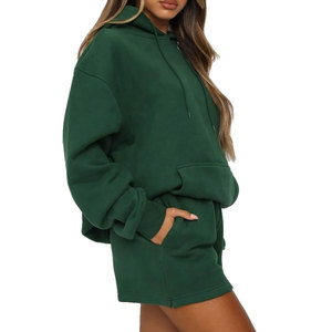 Conjunto de Sudadera y Pantalones Cortos de 2 Piezas para Mujer, Diseño Cuadrado, 100% Algodón, Color Naranja Sólido, Logotipo Personalizado, Ecológico, Transpirable, Otoño - Product Image 3