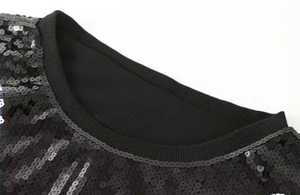 Men's O-Neck Knitted <b>T</b>-<b>Shirt</b> <b>Sequin</b> Embroidery Animal Print Raglan Sleeve Casual Wear Black 100% Cotton Front Logo - Product Image 4