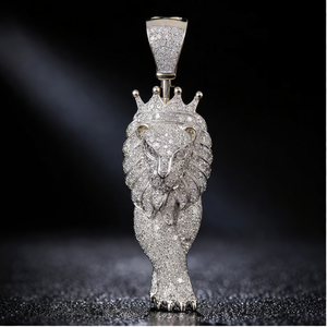 Iced Fine Jewelry 925 <b>Silver</b> Gold Plated Lab Grown Diamond Custom Lion Majestic Wildlife Hiphop Party Unisex <b>Necklace</b> Pendant - Product Image 5