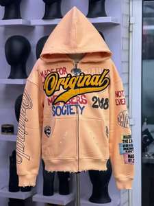Original Members Society Zip-Up Hoodie Men's Streetwear Oversized Hooded Sweatshirt with Graphic Print and Pockets - Product Image 3