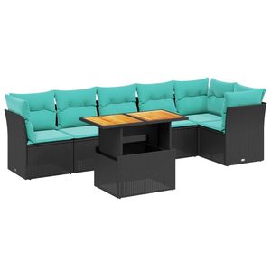 Juego de sofás de patio de ratán sintético negro de 7 piezas con cojines, elegantes muebles de exterior - Product Image 2