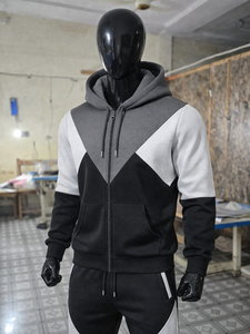 Men's Grey Black Color Block Tracksuit Set Zip Up Hoodie and Jogger <b>Pants</b> Casual Sportswear Gym Running Streetwear Outfit - Product Image 6