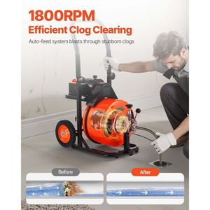 Máquina desatascadora de tuberías de alimentación automática de 100 pies x 1/2 pulgada con 4 cortadores activados por aire para tuberías de 1 a 4 pulgadas, con interruptor de pie para desatascador de alcantarillado - Product Image 2